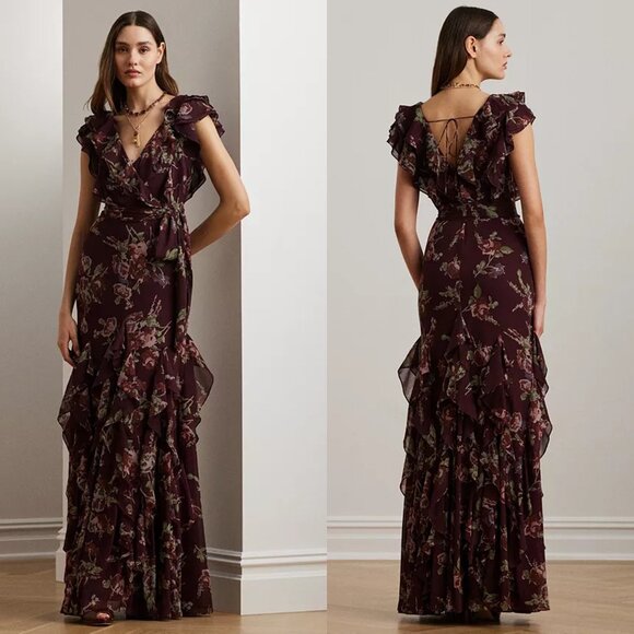NWT New $325 Ralph Lauren Women's Ruffled A-Line Gown Size 8 - Picture 1 of 11